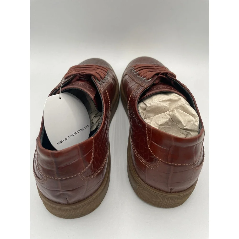 Studio‎ Belvedere Bernardo II Mens 9.5 D Cognac Croc Embossed Leather Sneakers